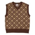 Checker V-neck Knitted Vest Brown