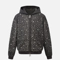 CASHEW BLOSSOM PEARL ZIPPER HOODIE - BLACK