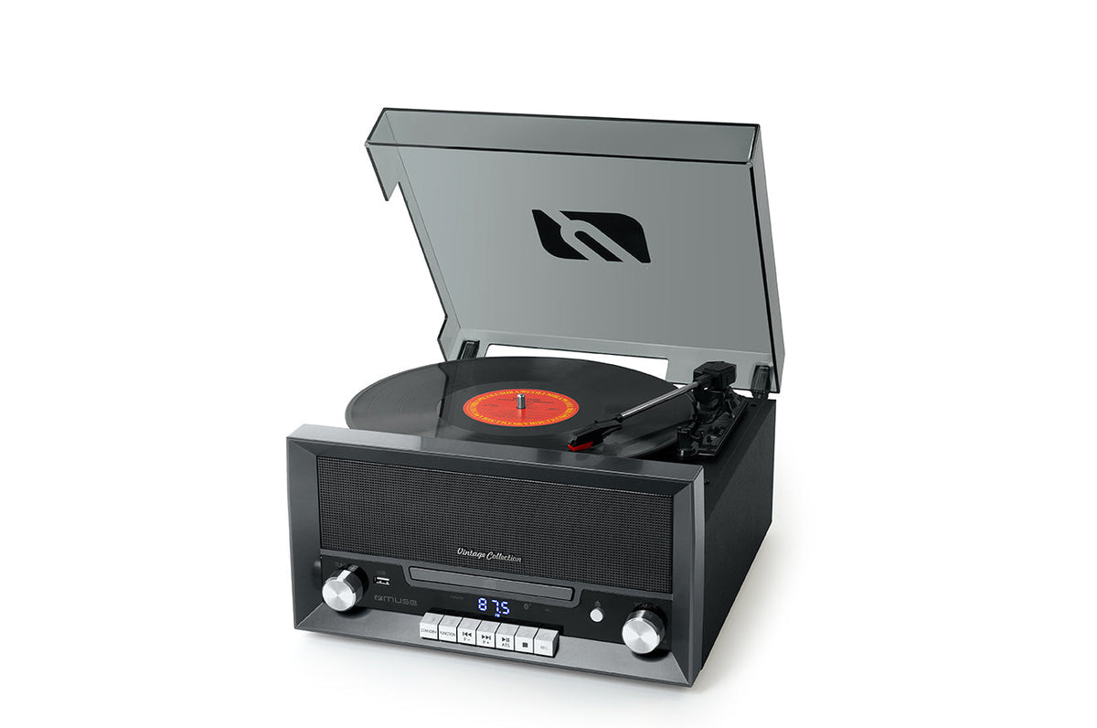 Muse Turntable Micro System, 6 in1, USB Port, 20W - Dark Silver [Tech & Turntables]