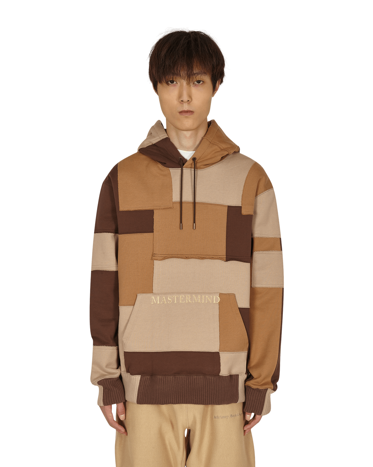 Patchwork Hooded Sweatshirt Brown
