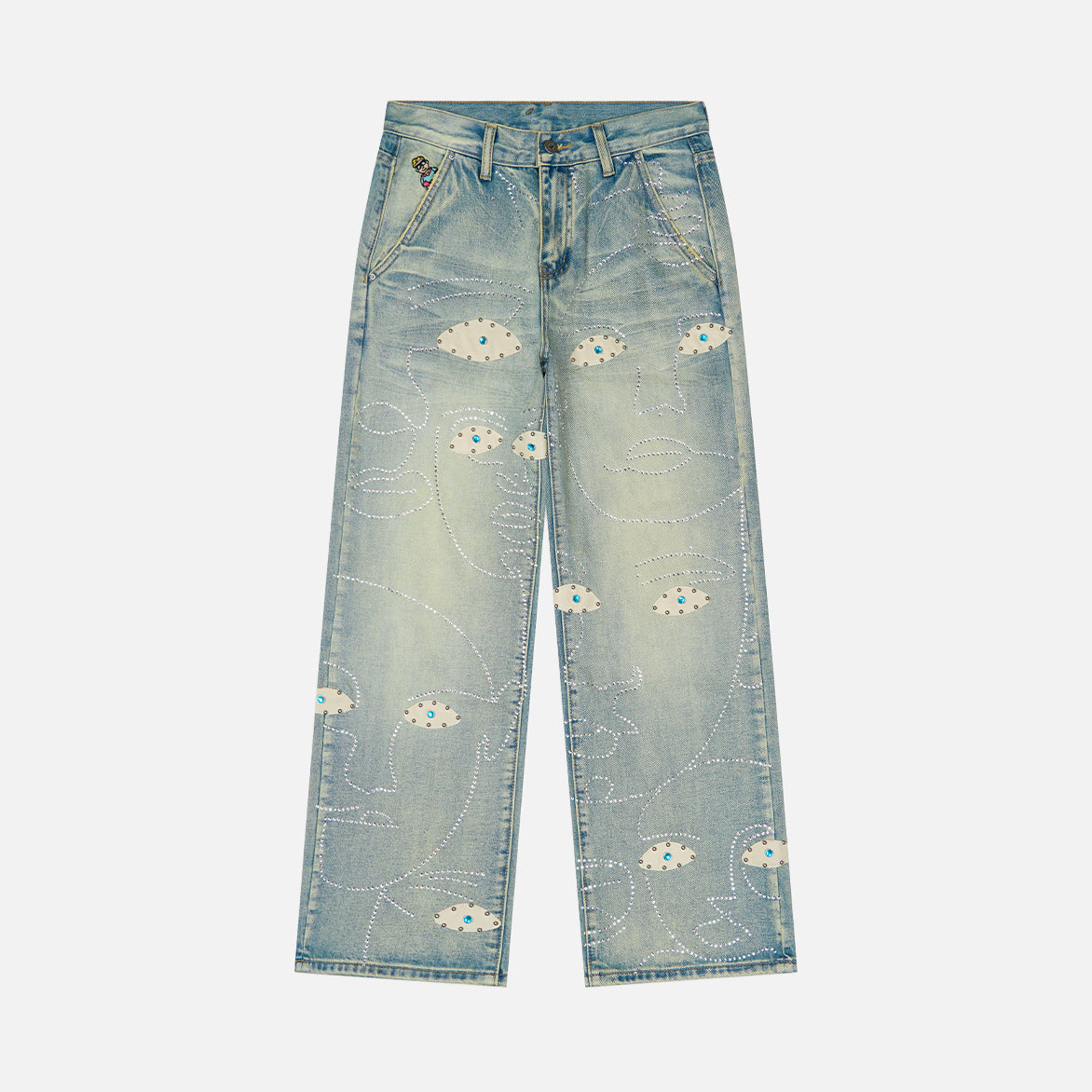 STUDDED FACE JEANS - BLUE