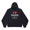 (WMNS) Balenciaga I Love Paris Balenciaga Hoodie Large Fit 'Black Faded' 803265TRVM61041
