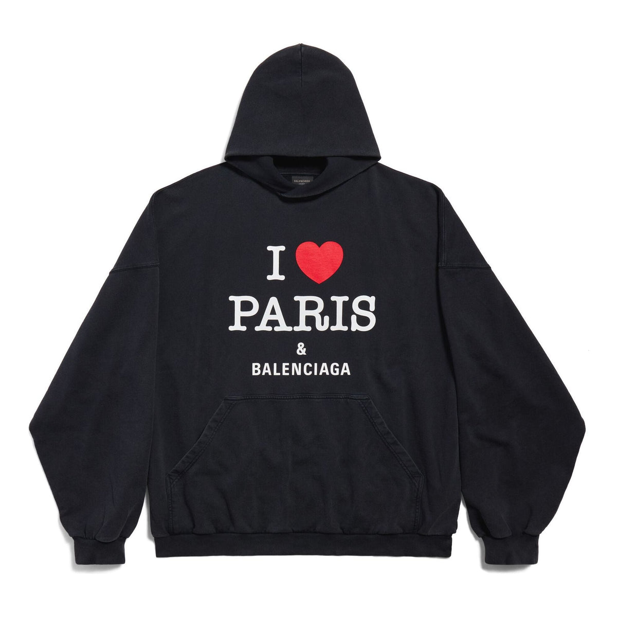 (WMNS) Balenciaga I Love Paris Balenciaga Hoodie Large Fit 'Black Faded' 803265TRVM61041