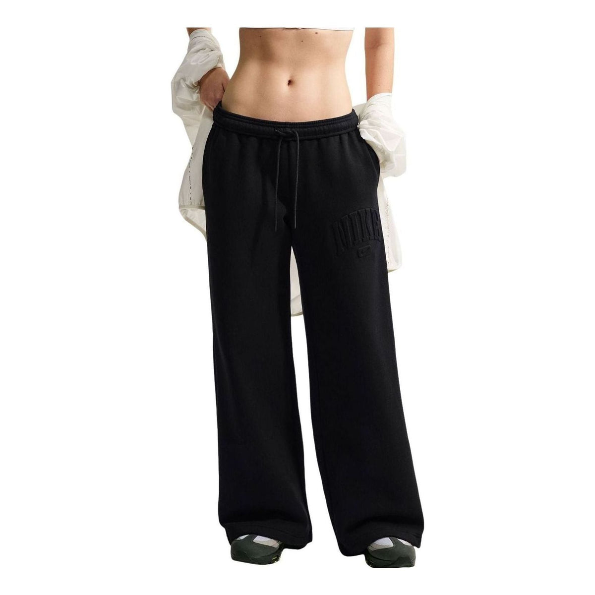 (WMNS) Nike Studio Fleece Medium Weight Mid-Rise Wide-Leg Pants 'Total Black' IU1156-001