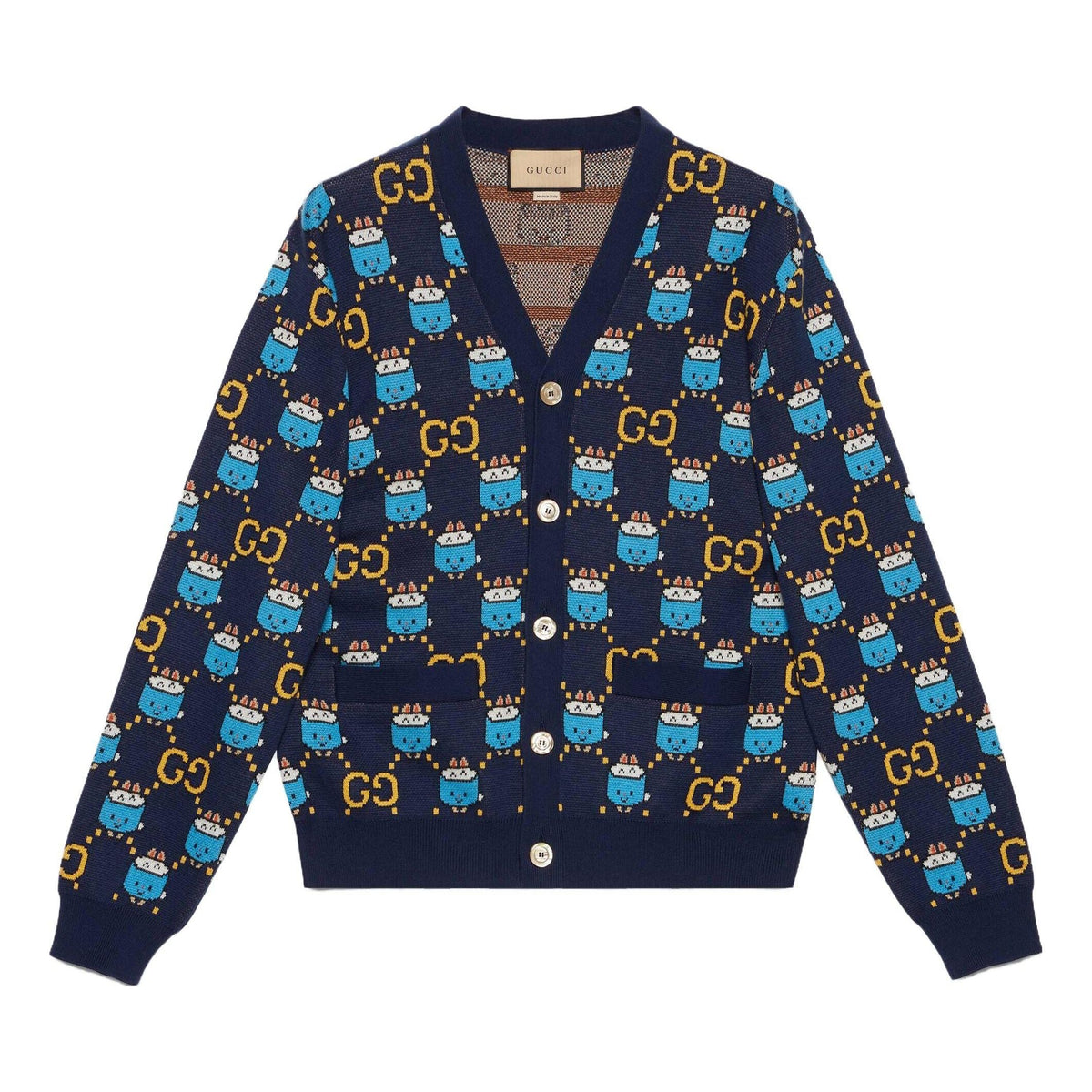 Gucci GG Animal Cotton Wool Jacquard Cardigan 'Blue' 736024-XKC2Q-4804