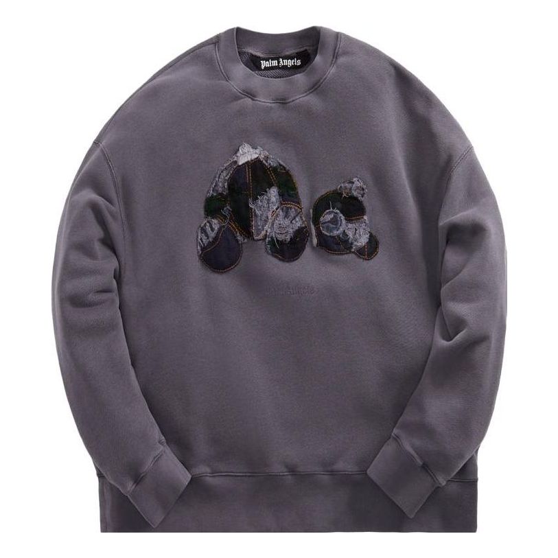 Palm Angels Patchwork Ripped Bear Crew 'Indigo' PMBA026F22FLE0024940