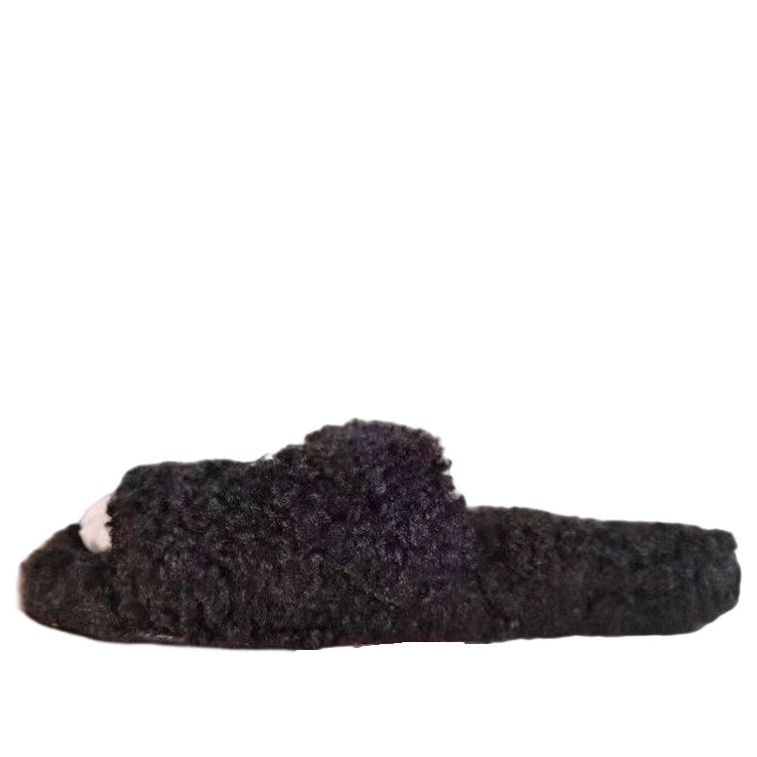 (WMNS) Balenciaga Furry Slides 'Black' 654261W2DO21008