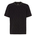 Men's FENDI Full Print F Black Brown Logo Printing Short Sleeve Black T-Shirt FY0936A7D5F0ABB