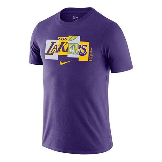 Men's Nike Lakers Casual Printing Round Neck Short Sleeve Purple T-Shirt DA7479-547