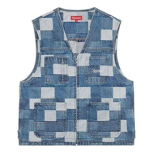 Supreme Patched Denim Vest 'Teal White' SUP-SS21-805