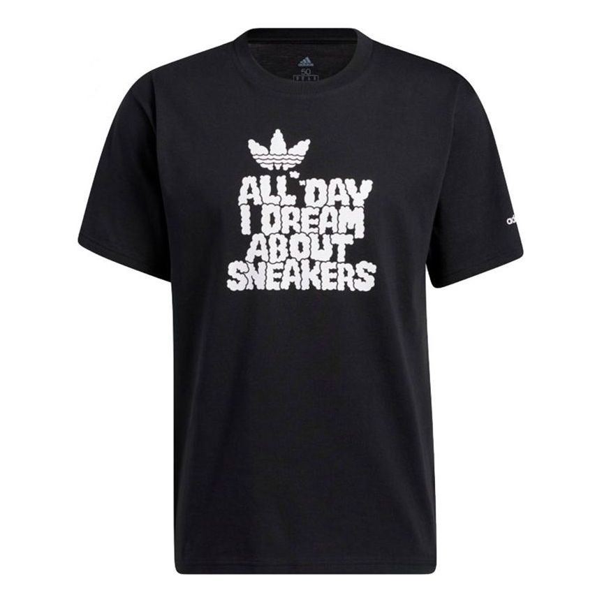adidas originals Funny Alphabet Printing Sports Round Neck Short Sleeve Black H16236