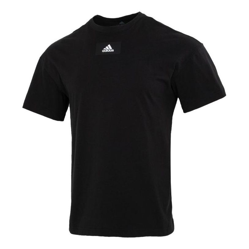 Men's adidas Printing Logo Solid Color Round Neck Pullover Short Sleeve Black T-Shirt HE4361