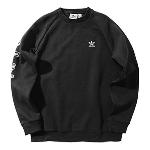 adidas originals Graphic Crew logo Printing Casual Sports Round Neck Pullover Black DP8576
