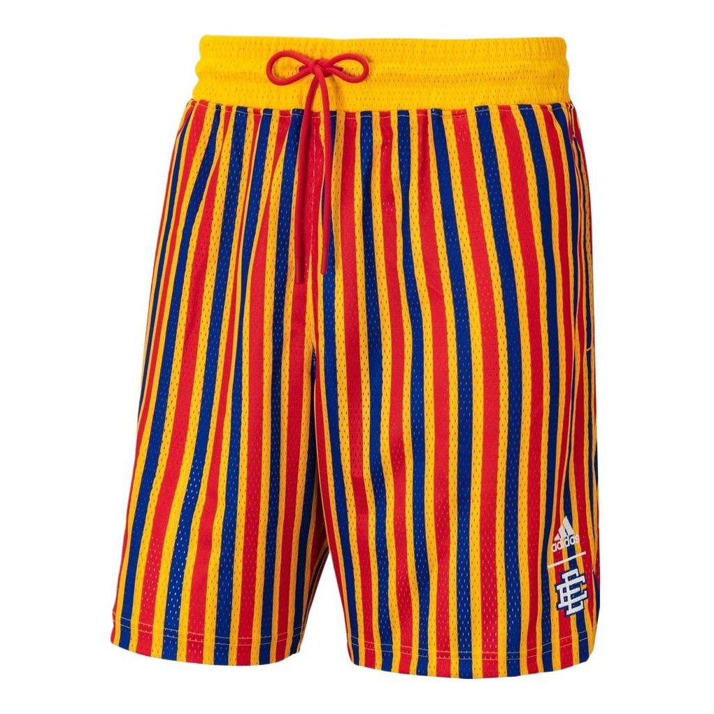 Men's adidas Contrasting Colors Stripe Lacing Basketball Sports Shorts Multicolor HB0737