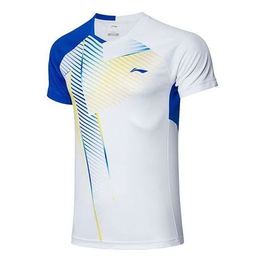 Li-Ning Badminton Sportswear Short Sleeve T-shirt 'White Blue' AAYR199-1
