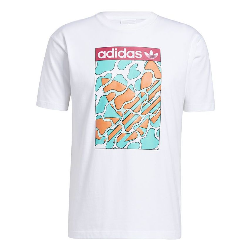 adidas originals Summer Tongue L Printing Logo Sports Round Neck Short Sleeve White GN3900