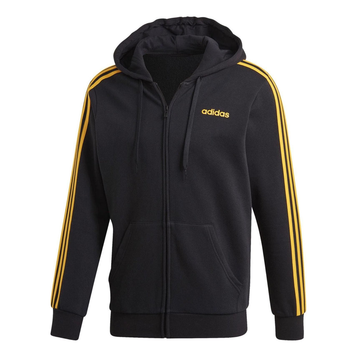 adidas 3 Stripes Fleece Hoodie 'Black Yellow' GD5232