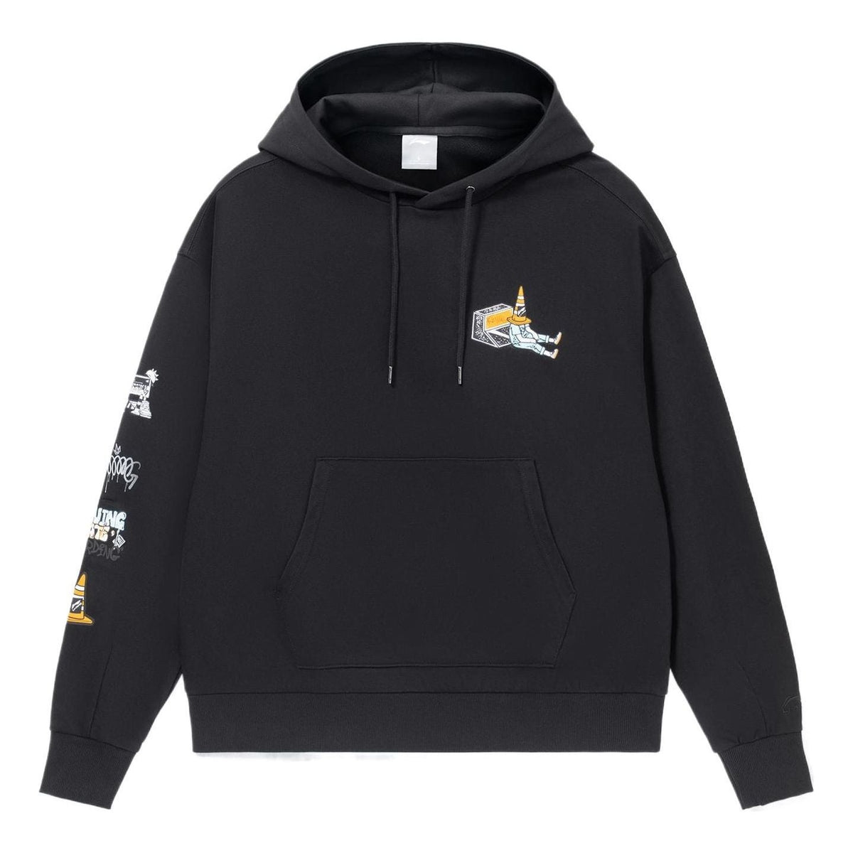Li-Ning Skateboard Series Funny Pattern Printing Loose Pullover Hoodie 'Black White' AWDS177-4