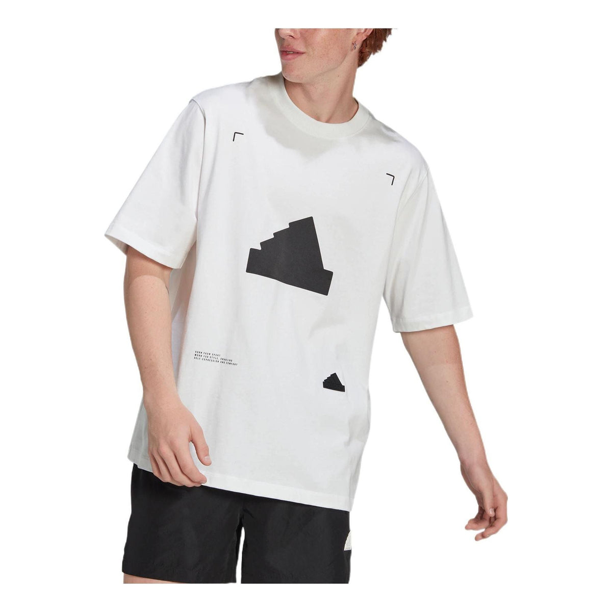 Men's adidas New Oversized Tee Logo Loose Pullover Round Neck Short Sleeve White T-Shirt HG2057