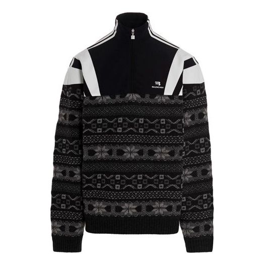 Balenciaga Sporty B Half Zip Track Mix Jacquard Knit Sweater 'Black Grey' 675289T16171240