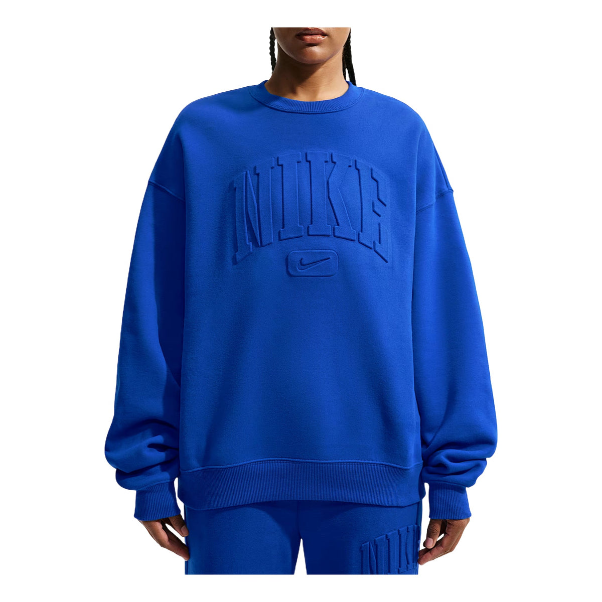 (WMNS) Nike Studio Fleece Medium Weight Graphic Pack Oversized Embossed Crew 'Old Royal' IU1139-417