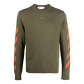 Men's Off-White Logo Pattern Round Neck Pullover Slim Fit Version Green OMHE023F22KNI0015620