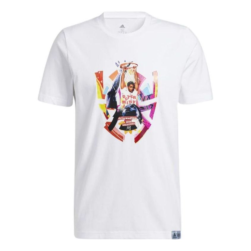 adidas Abstraction Cartoon Basketball Sports Round Neck Short Sleeve White GH6719