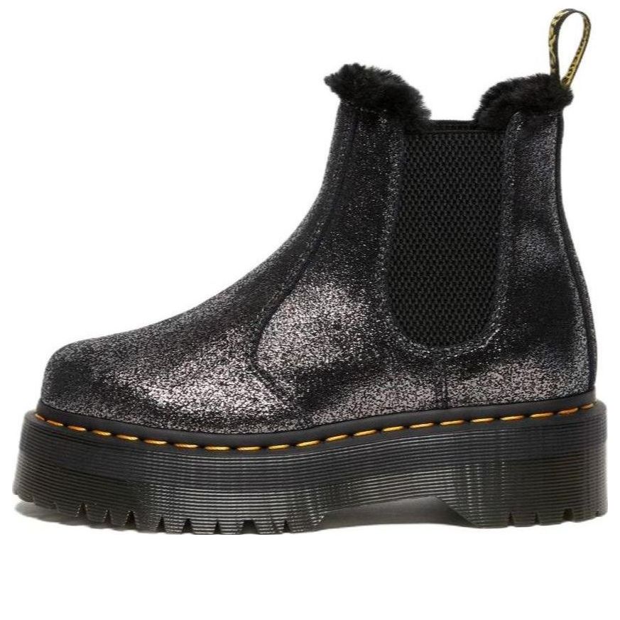 (WMNS) Dr. Martens 2976 Faux Fur-Lined Metallic Platform Chelsea Boots 'Black' 27956012