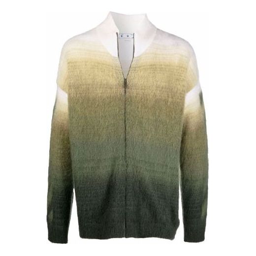 Men's Off-White FW21 Arrow Pattern Zipper Cardigan Wool Sweater Loose Fit Green OMHF032F21KNI0015555