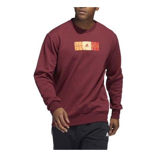 Men's adidas Mic Gfx Crew Limited Basketball Sports Printing Fleece Lined Round Neck Pullover Red HP1024
