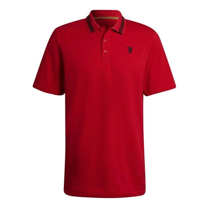 adidas Manchester United Soccer/Football Sports Solid Color Short Sleeve Polo Shirt Red H56686