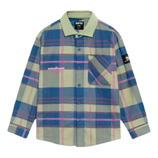 Li-Ning BADFIVE Sports Basketball Series Plaid Loose Fleece Lined Shirt 'Green Blue' ASHS005-3