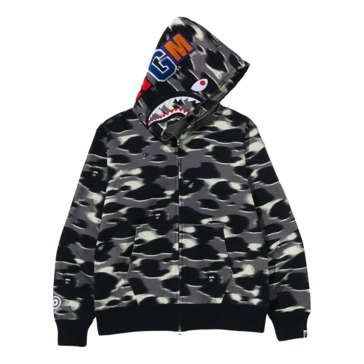A Bathing Ape Screen Camo Shark Full Zip Hoodie 'Black' 1M30-115-304-BLK